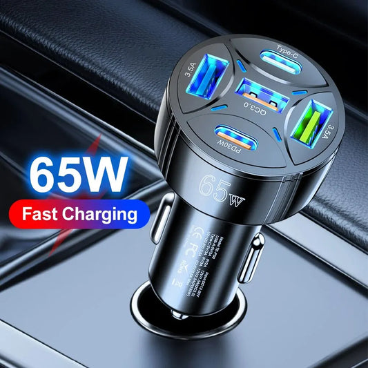 5 Port 65W USB Car Chargers Type C Car Charger Fast Charging PD QC3.0 Phone Charger in Car For iPhone Xiaomi Huawei Samsung
